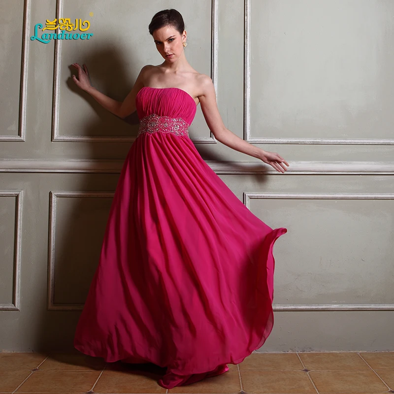 Chiffon Evening Dress has Train Strapless Slim Long Sexy Pleated with