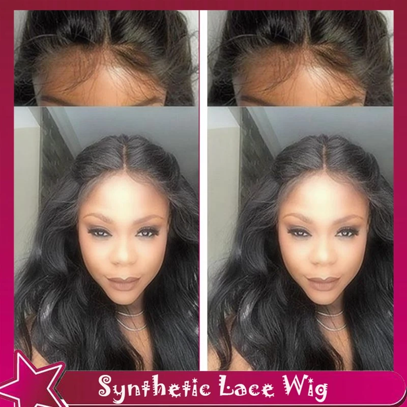 Body Wave Black Fiber Hair For American Brazilian Women 100% Synthetic Lace Front Wig With Baby Hair Glueless Cheap Lace Wig