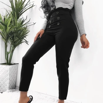 

women's Sexy Design Lace Button Hot Casual Pants High Quality Fashion Slim Pants New arrival