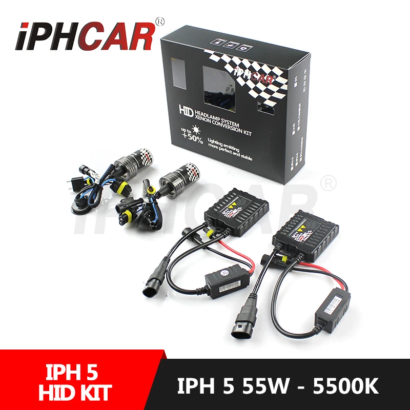 Free Shipping IPHCAR 55W H1 H4 H7 H8 H11 9005 9006 HID Xenon Kit AC Slim Ballast Xenon Hid Kit for H1 Projector Lens