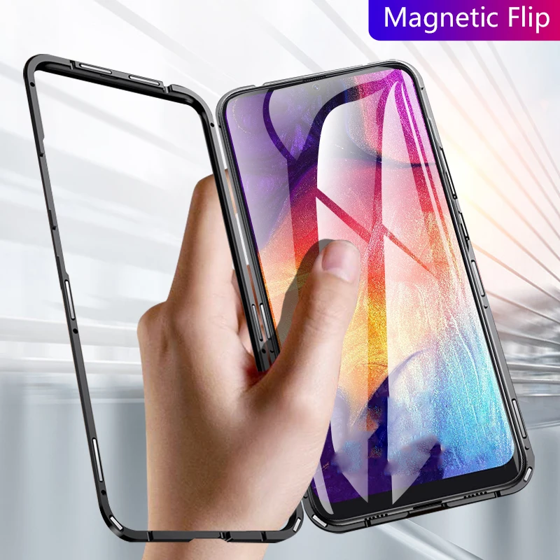 

Magnetic case for samsung galaxy S10plus A50 A30 A10 clear glass Metal Magnet Absorption Flip Cover Capa for samsung M10 M30 M20
