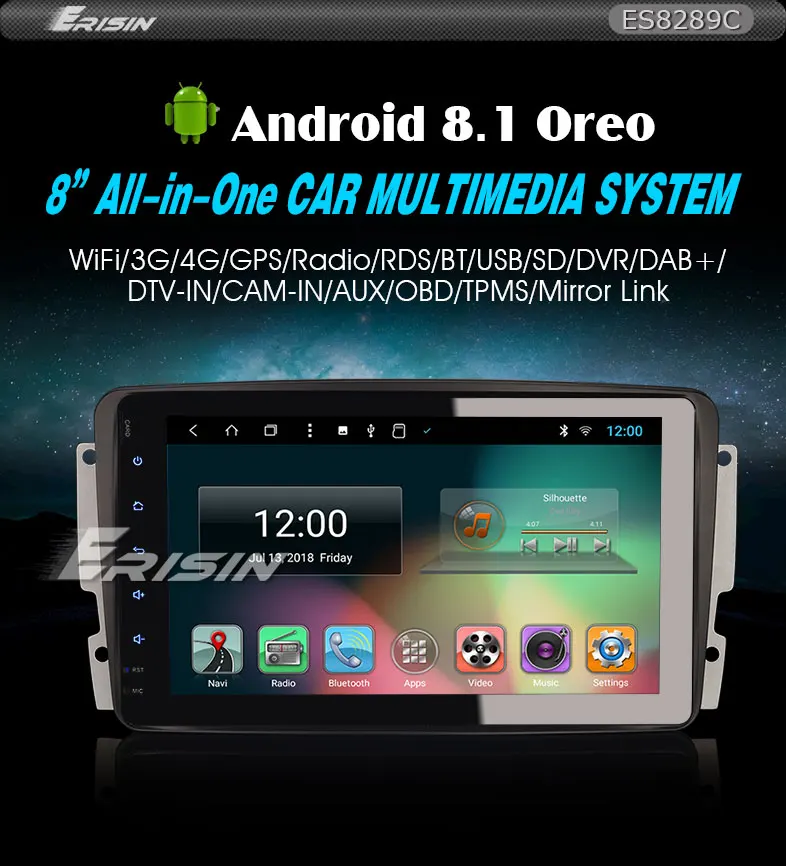 Top 8" Android 8.1 OS Car Multimedia Navigation GPS Radio for Mercedes-Benz C-Class W203 S203 2000-2005 & G-Class W463 1998-2006 1