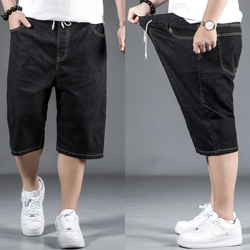 Новое поступление, хлопковые летние джинсы, шорты Для мужчин свободные модные Повседневное с эластичной резинкой на талии по колено плюс Размеры 2XL 3XL 4XL 5XL 6XL 7XL