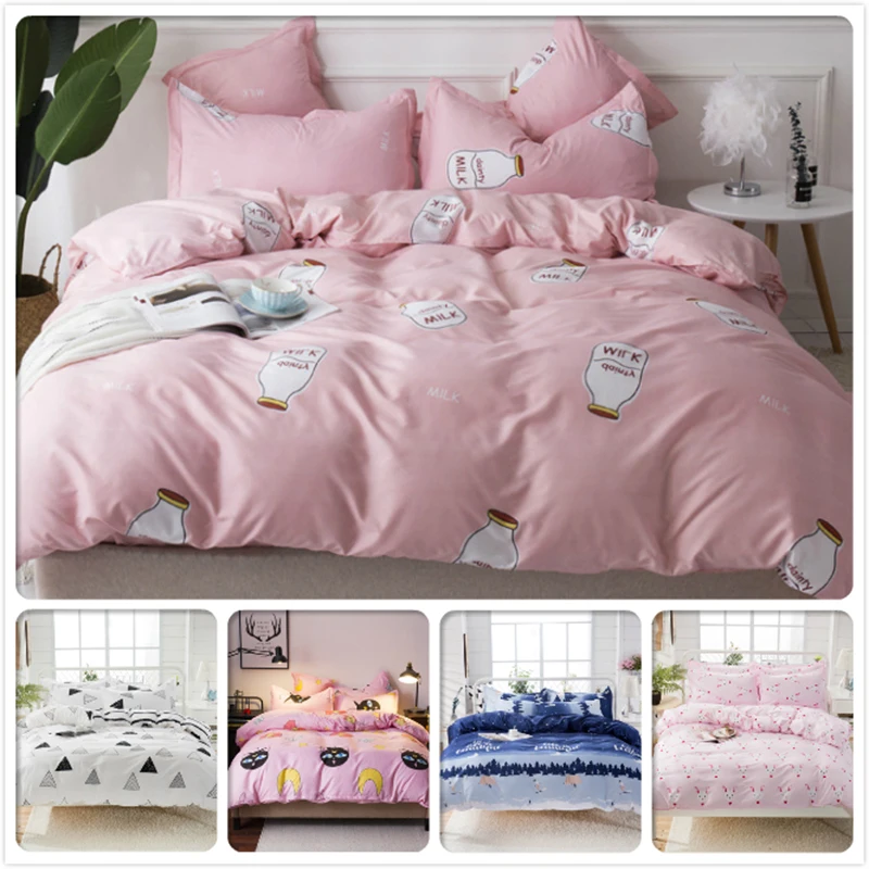 Concise Pink Duvet Cover Bedding Set 3pcs 4pcs Bed Linen Kids Child Cotton Soft Skin Fabric