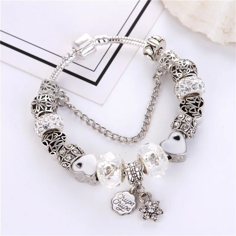 

High Quality Noble Pretty Crystal Heart Chupa&Star Pendant Charm Bracelet Bracelet For Women gift jewelry Drop Shipping
