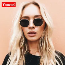 Yoovos, женские шестигранные солнцезащитные очки, металлические, женские, брендовые, дизайнерские, модные, без оправы, прозрачные, океанские линзы, солнцезащитные очки, UV400