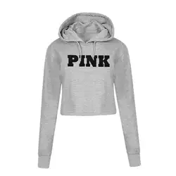 WEIXINBUY Мода Розовый печати толстовки джемпер укороченный топ пальто экипажа средства ухода за кожей шеи кофты Женская одежда свободные