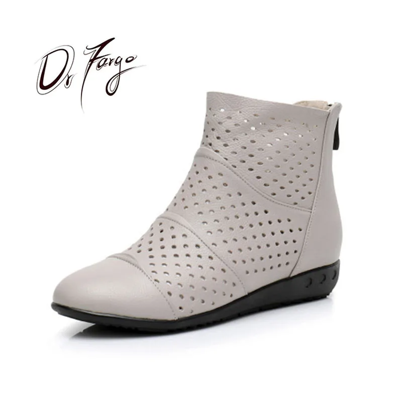 DRFARGO Genuine Leather Summer Spring Ankle Boots for Women Breathable