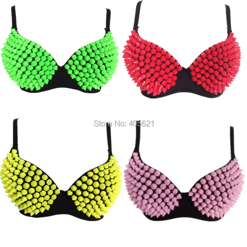 

20set/lot Ladygaga Candy Fluorescent Colors Rivets Acrylic Rhinestones Bra Underwear Pole Belly Dancing Party Dancer DS Costumes