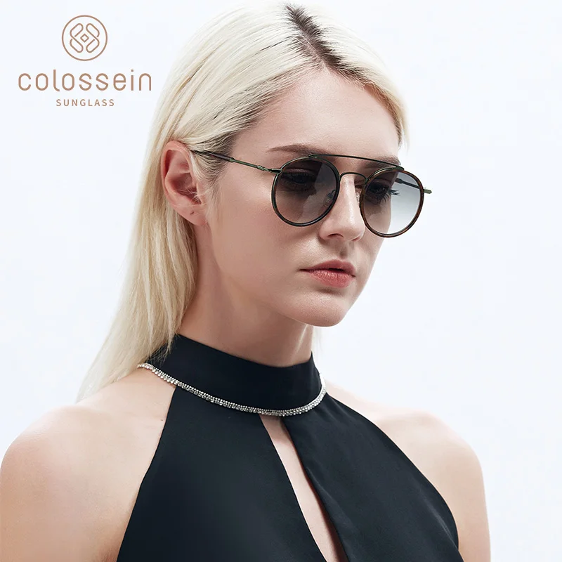 

COLOSSEIN Round Tortoise Sunglasses Retro Glasses Women Fashion Sunglasses Double Nose bridge Metal Acetate Frame Eyewear Goggle