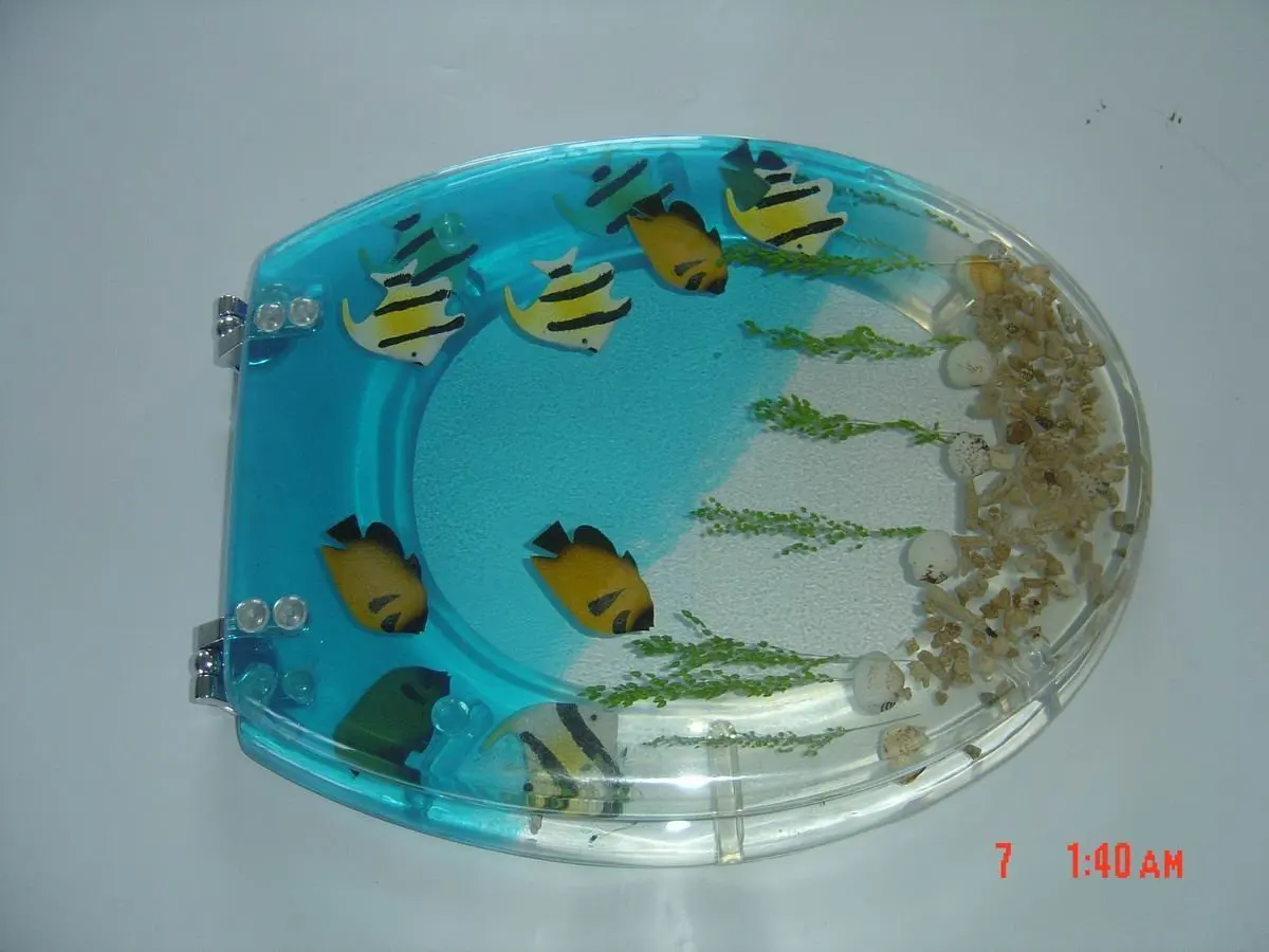 Tropical fish clear polyresin toilet seat in Tropical fish clear