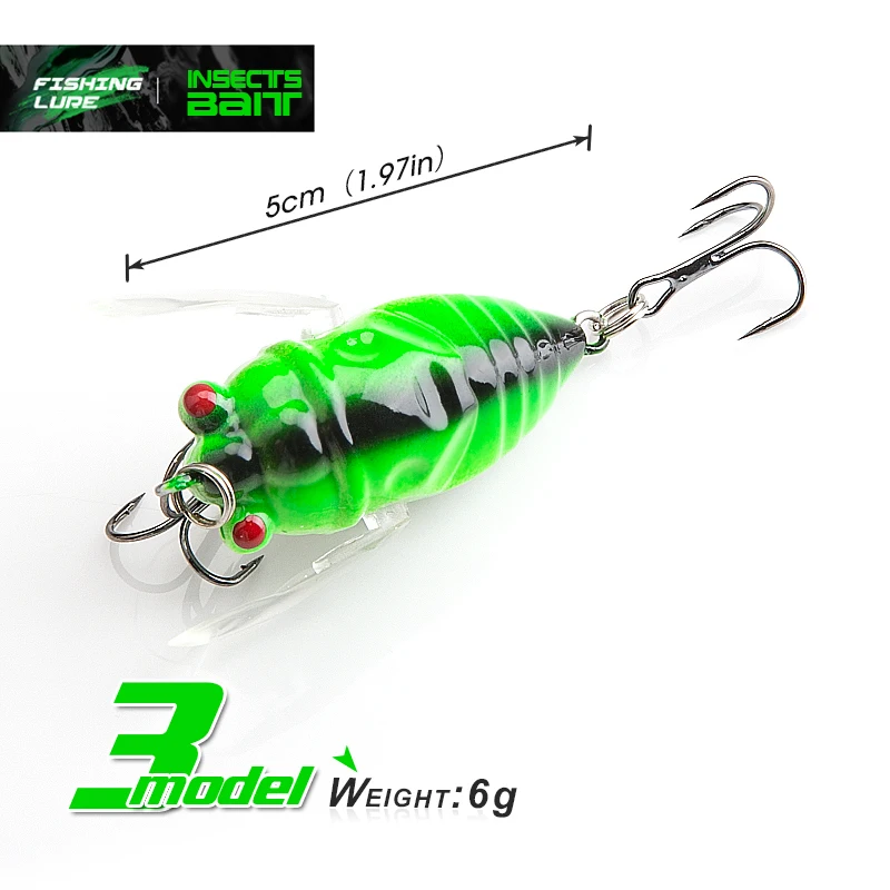 DONGQL 1Pc Insects Fishing Lure 4cm 6g Artificial Cicada Bait Topwater Bass iscas para Pesca Crankbait Wobblers Fishing Tackle (11)