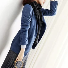 Slim Fit Autumn Woolen Blazer Women Short 2018 Blue Ladies Coat Plus Size Korean Blazer Hat Blaser Mujer Office Wear Fall 50X137