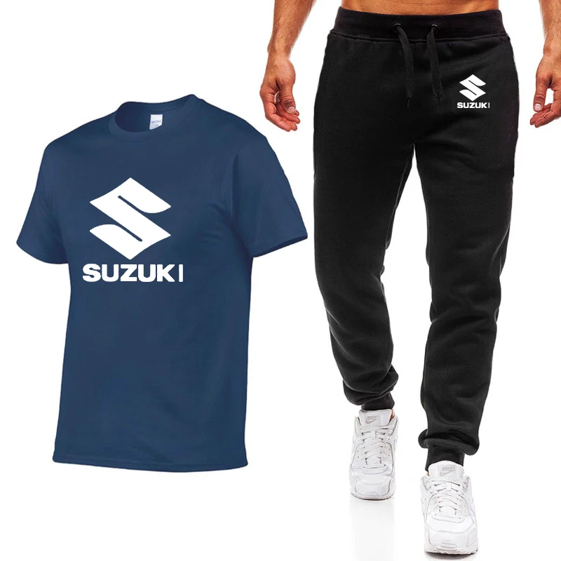 Модные летние мужские футболки автомобиль Suzuki Логотип печать хип-хоп Повседневная хлопковая футболка с коротким рукавом высокого качества брюки костюм мужская одежда - Цвет: 802