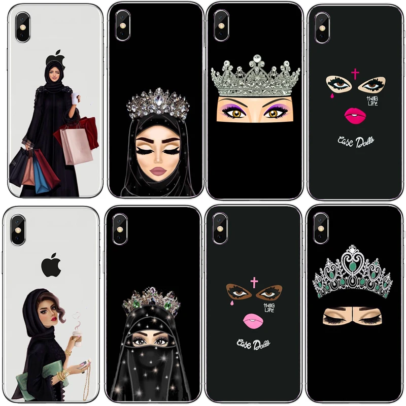 

kuliai Muslim Islamic Gril Eyes Unique Luxury soft tpu Silicon phone case For iPhone 8 7 6 6S Plus X 10 5 5S SE Coque Shell