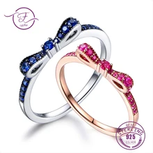 Rings For Women 100 Sterling Silver 925 Fine Jewelry Blue Spinel Sparkling Bow Knot Stackable Korean