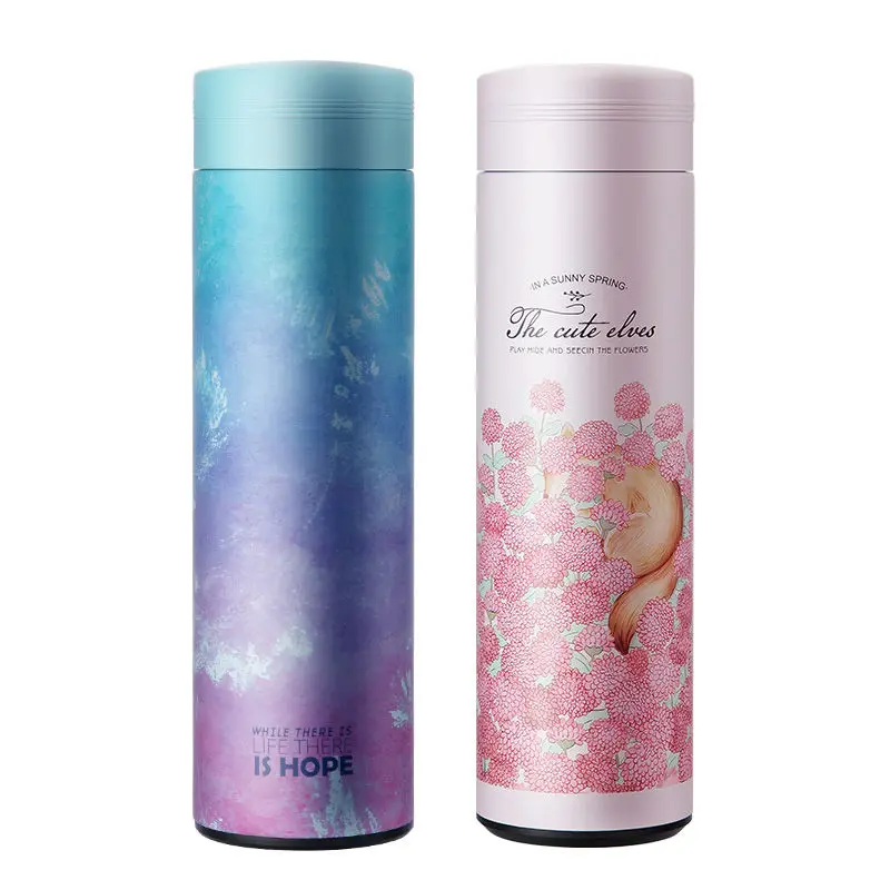 cheap 450ml Fantasy colorful pattern Thermos cup with Filter Coffee Tea Thermos Mug Thermal Bottle Travel Drink Stainless Steel Bottle