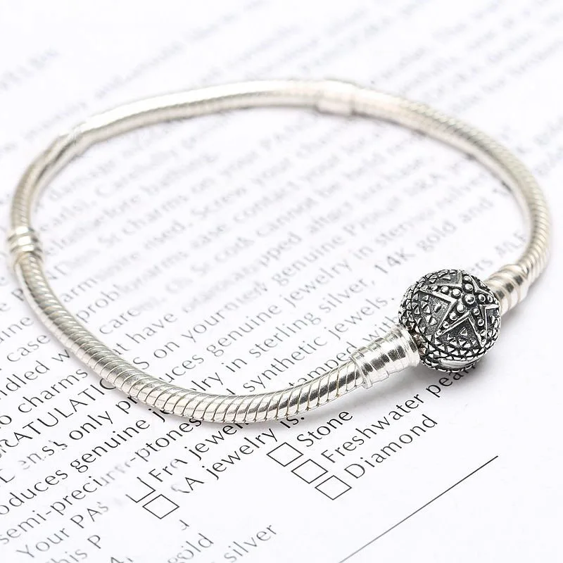 

Vintage 925 Sterling Silver Bead Charm Snake Chain Fit Original Pans Bracelet With Seastar Clasp For Women DIY Europe Jewelry