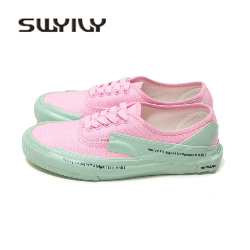SWYIVY Woman Sneakers Canvas Shoes Pink Color 2018 Autumn New Female Casual Shoes Comfortable Hot Sale Lady Sneakers Shoes 40