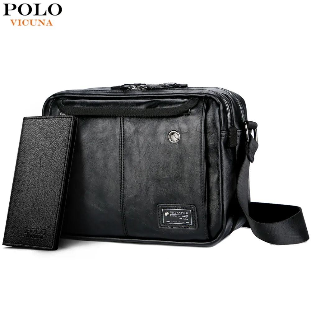 

VICUNA POLO Stylish Double Pocket Men Business Messenger Bag With Headphone Hole Casual Black Men's Travel Crossbody Bag bolsa