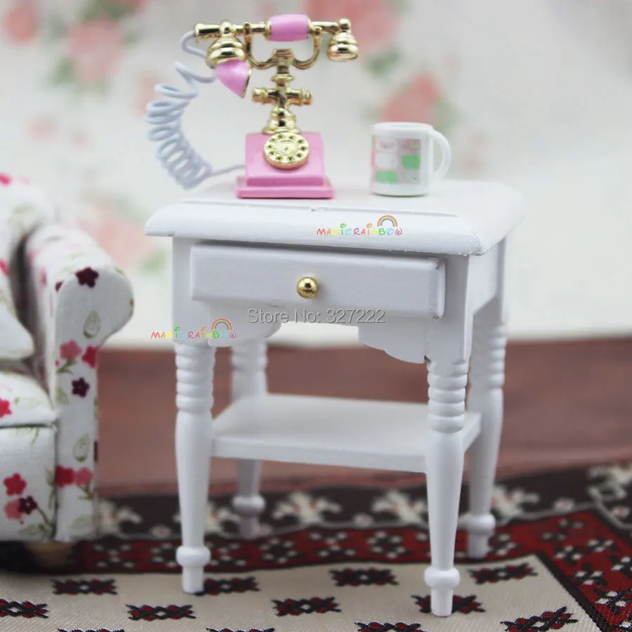 

Sofa Side Coffee Table w/Drawer for Bedside Lamp White 1 12 scale dollhouse furniture Wooden toys