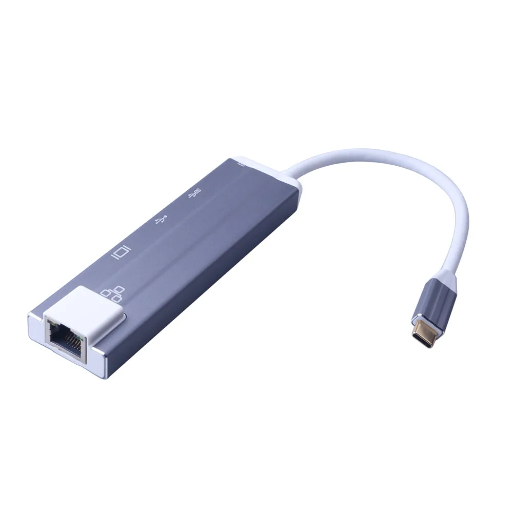 Elistooop 5 в 1 Тип C к HDMI концентратора многофункциональный адаптер с 3 USB 3,0 Тип C RJ45 Lan Порты и разъёмы