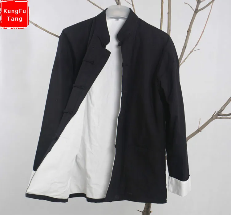 

KungFuTang Black Traditional Chinese Coat Men's Vintage Kung Fu Jacket Cotton tang suit Overcoat wing chun tai chi tops