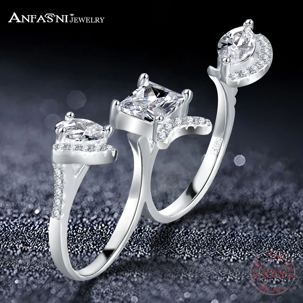 ANFASNI New 925 Sterling Silver Finger Rings Pave Cubic Zirconia