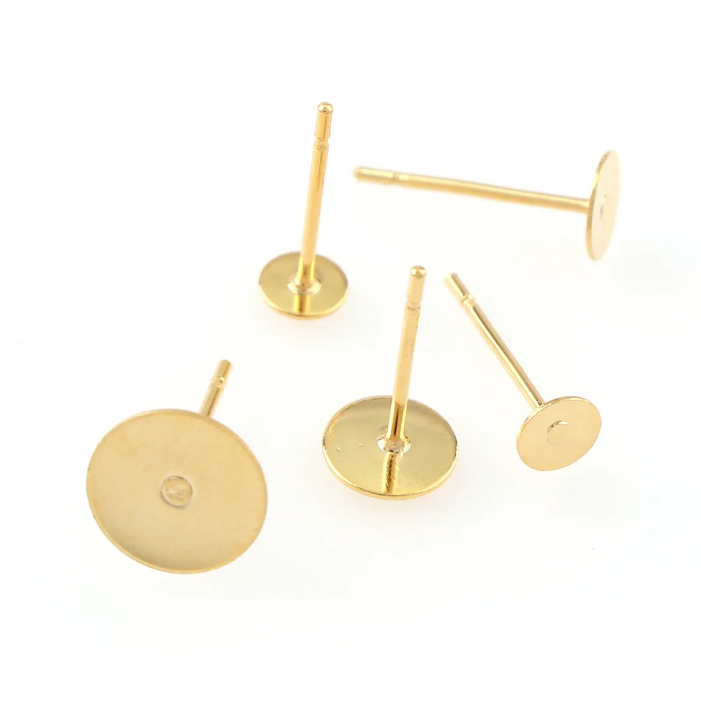 20pcs 4/5/6/8mm 316l Stainless Steel Gold Color Flat Head Earring Pin