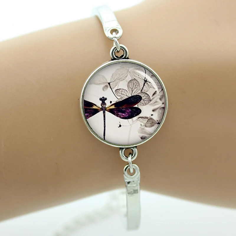 Очаровательный Фиолетовый браслет с ленточным узором романтическая бабочка стрекоза для девочек и женщин ювелирные изделия ручной работы Свадебный подарок T491 - Окраска металла: T368