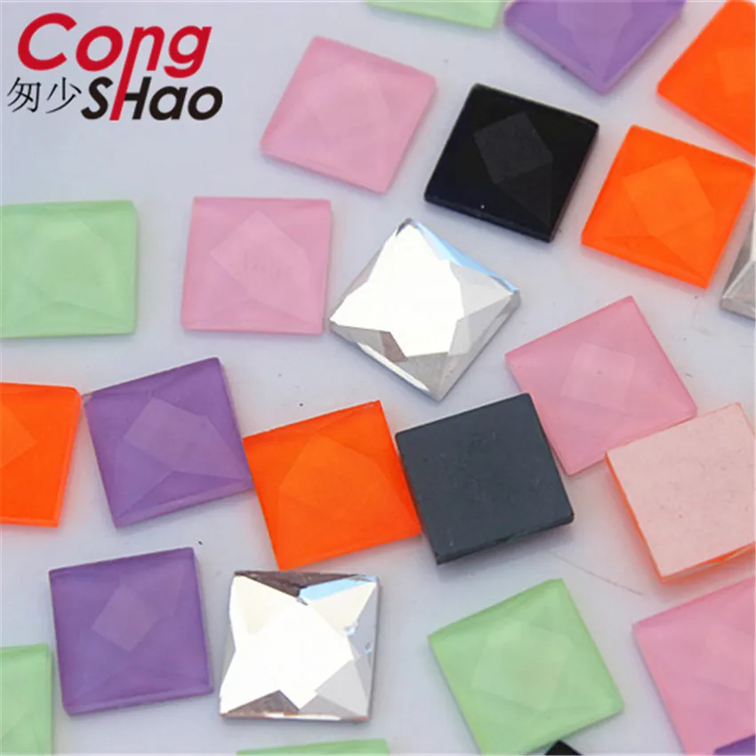 Cong Shao 100pcs 10mm Colorful high quality Jelly square Flatback Glass
