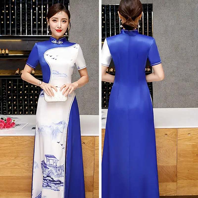 Новое поступление, летнее китайское традиционное платье с разрезом, китайское платье Ципао Aodai, вьетнамское платье TA1734