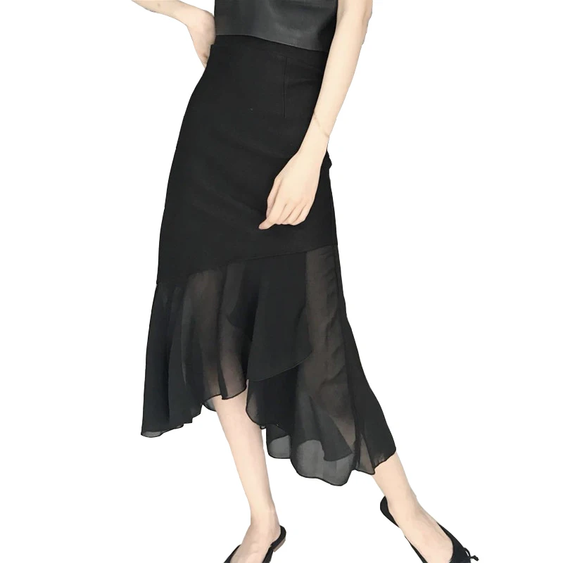 

AmberHeard 2018 Summer Korean Hot Women Lrregular Fishtail Skirt Sexy High Waist Tulle Skirt Medium Long Skirt For Women Clothes
