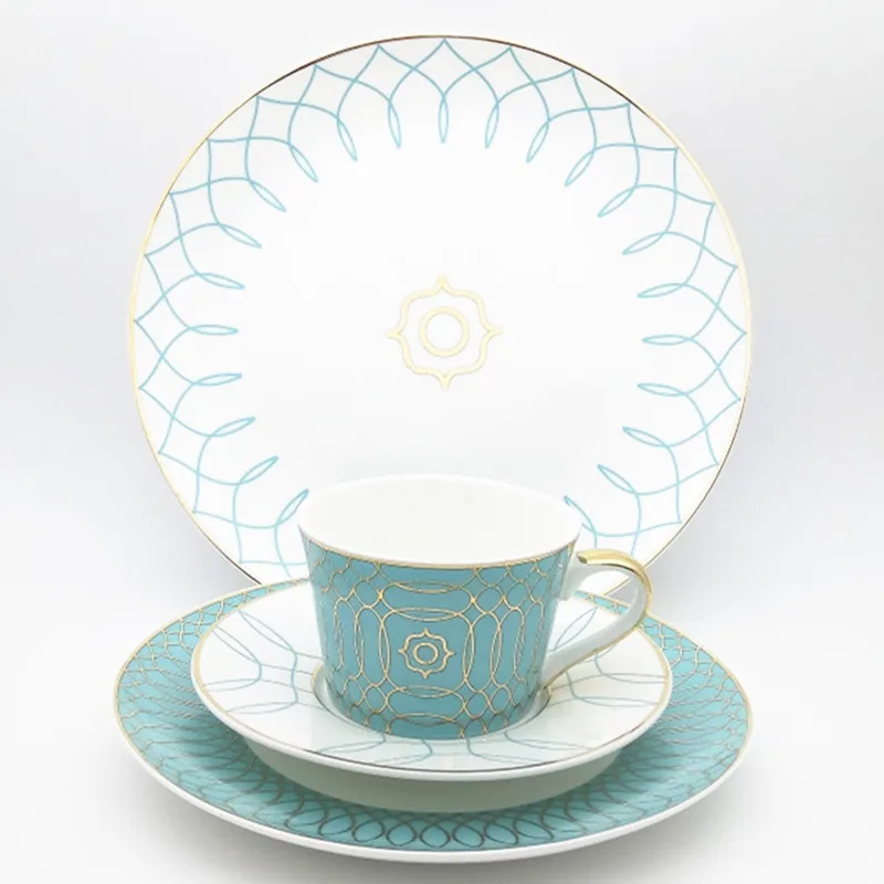 Elegant Blue Western Bone China Dinnerware Set Ceramic Steak Dinner