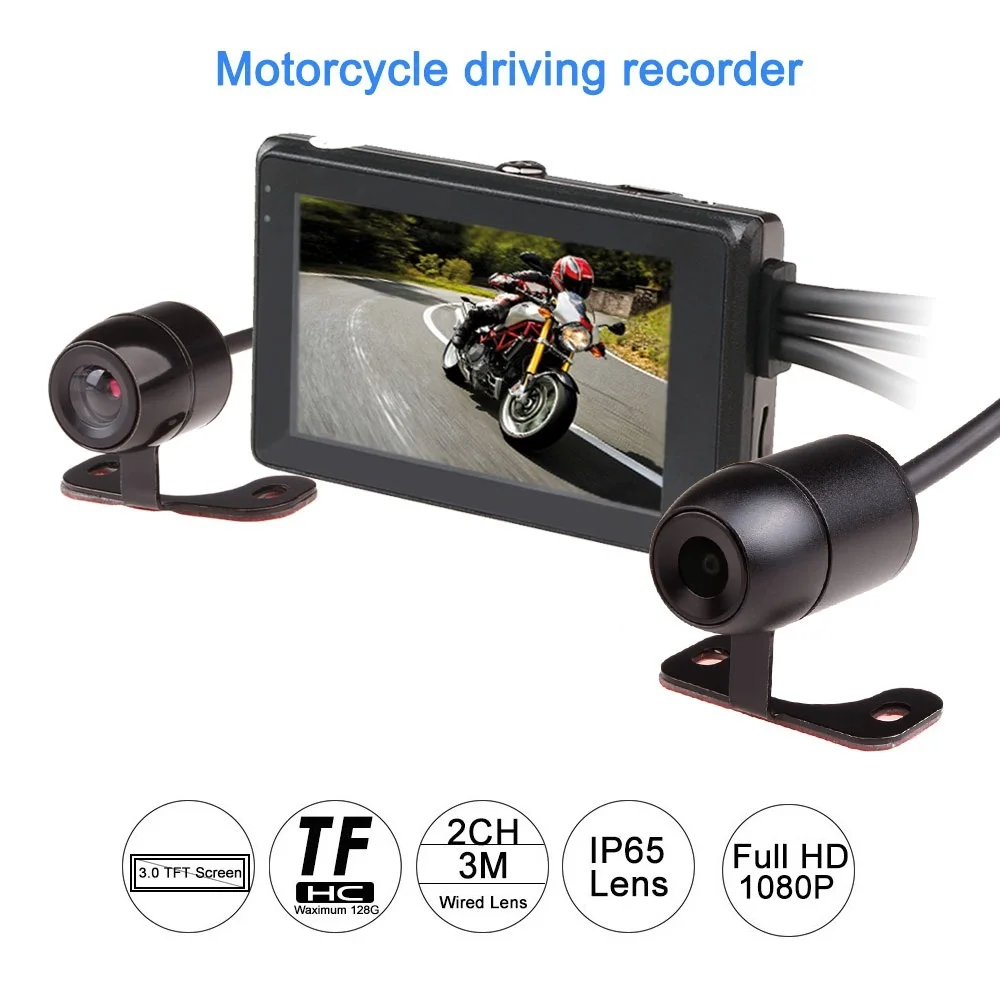 

2017 latest T2 1080P motorcycle DVR motorbike video recorder front camera and rear view support GPS and G-sensor dual camera