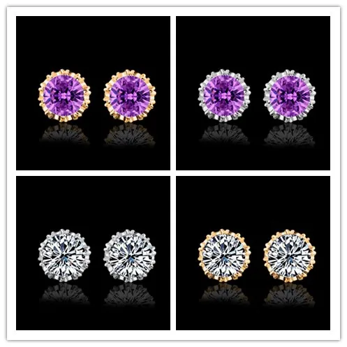 

4Color Explosion crown ear studs 925 Fashion Jewelry Clover Earrings Crystal from Swarovski Design Attractive Woman Charm