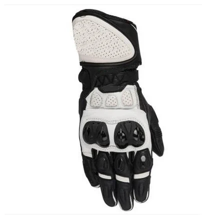 

SP Plus R Black White Leather Gloves Sport Track Bike Motocross Motorcycle PRO Racing Gloves