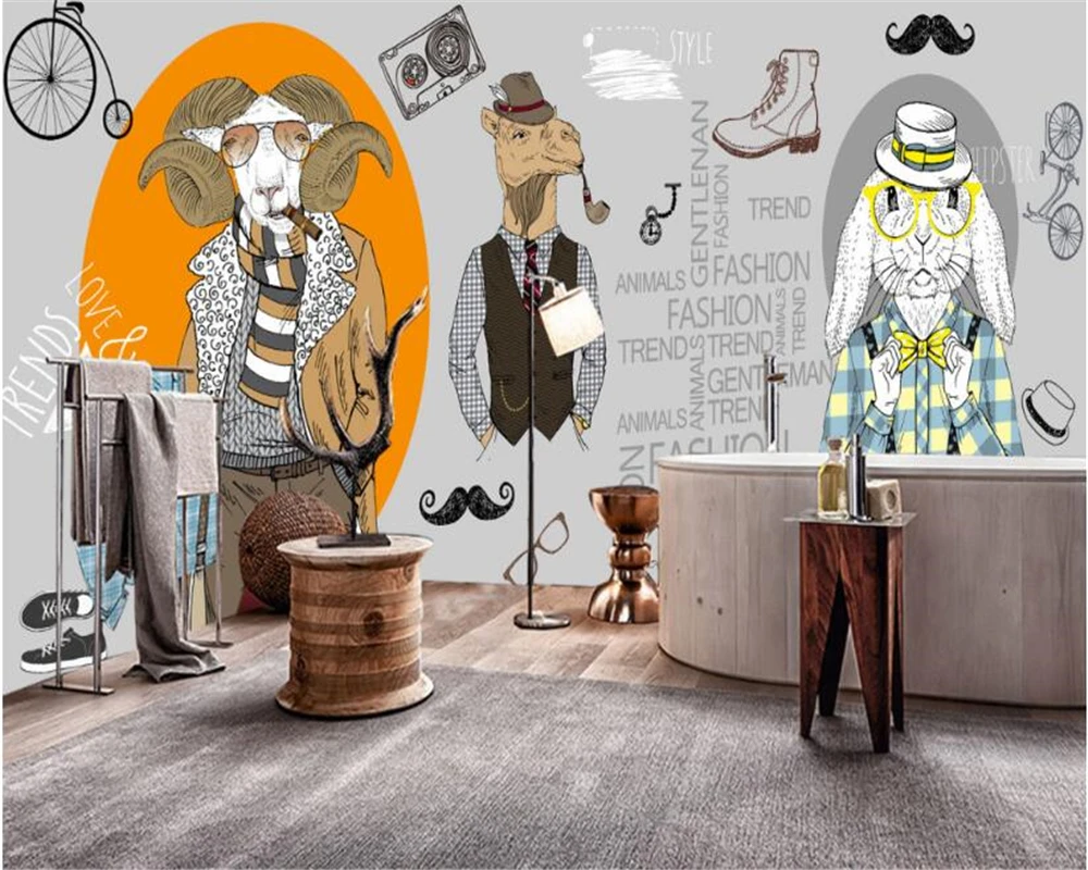 

beibehang Personality simple classic wallpaper hand painted abstract animal clothing store cafe background 3d wallpaper tapety