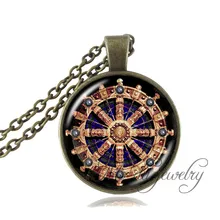 Колесо Дхармы кулон ожерелье, буддийские ювелирные изделия чакра стеклянный кулон духовное заявление цепи ожерелье Священная Геометрическая бижутерия
