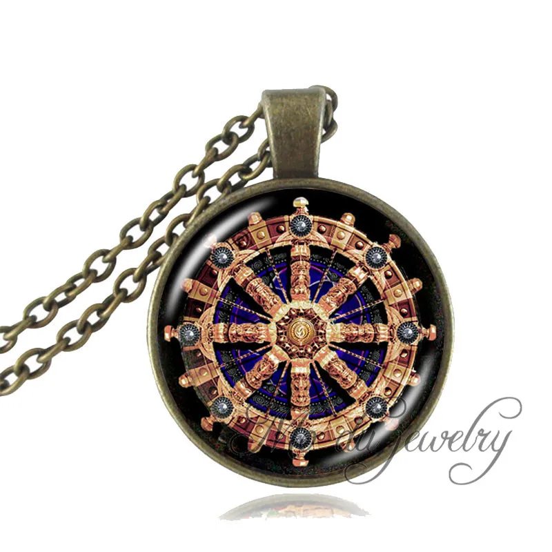 

Dharma Wheel Pendant Necklace,Buddhist Jewelry Chakra Glass Pendant Spiritual Statement Chain Necklace Sacred Geometry Jewelry