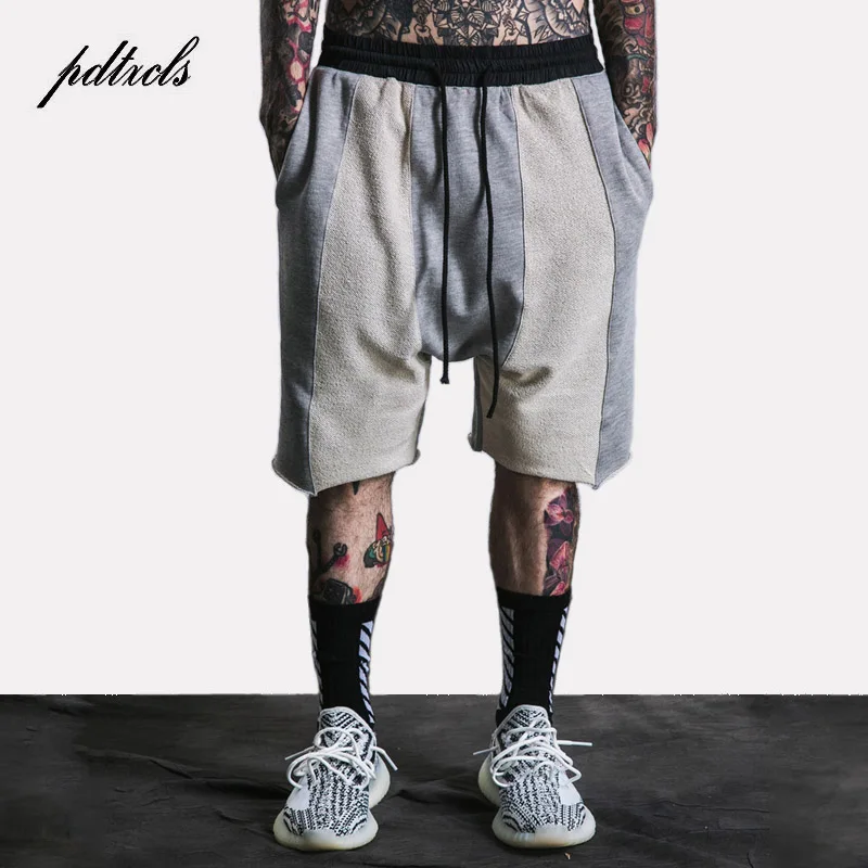 Новые винтажные Цветные Лоскутные шорты с эластичной резинкой на талии, мужские хип-хоп летние модные повседневные спортивные шорты, шорты-шаровары для бега