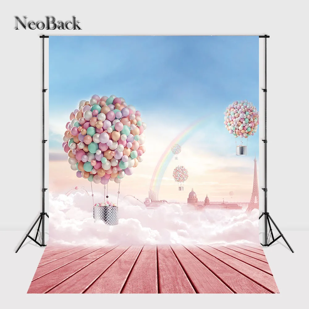 

NeoBack Pink Tone Children Kids Rainbow Photography Backgrounds Computer Printed Newborn Balloon Studio Photo Backdrops P0641