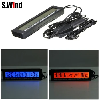 

12V/24V Car Voltage Meter Auto Digital LCD Clock In/Out Display Thermometer w/ Battery Volt Monitor Gauge Voltmeter Accessories