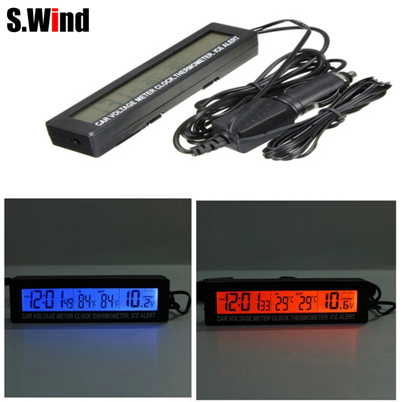 Car Voltage Meter 12 24V Auto Car 3 in1 Digital LCD Clock In Out Display Screen