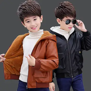 

Boys jacket children's leather jacket big boy plus velvet thickening autumn and winter Korean pu jacket