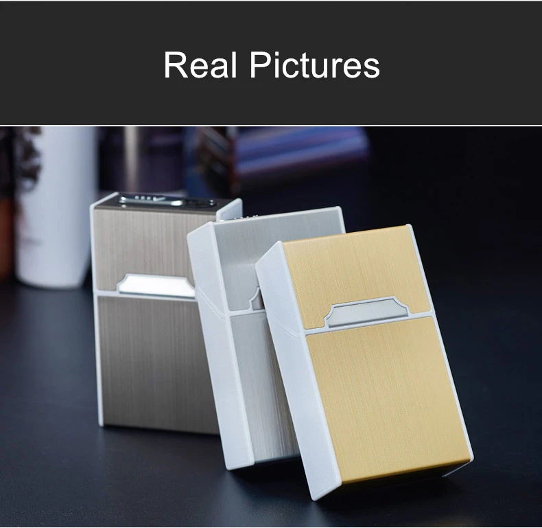 Metal Cigarette Case Box with USB Lighter 20pcs Capacity Waterproof Cigarette Holder Electronic Lighter Electric Gadgets for Men