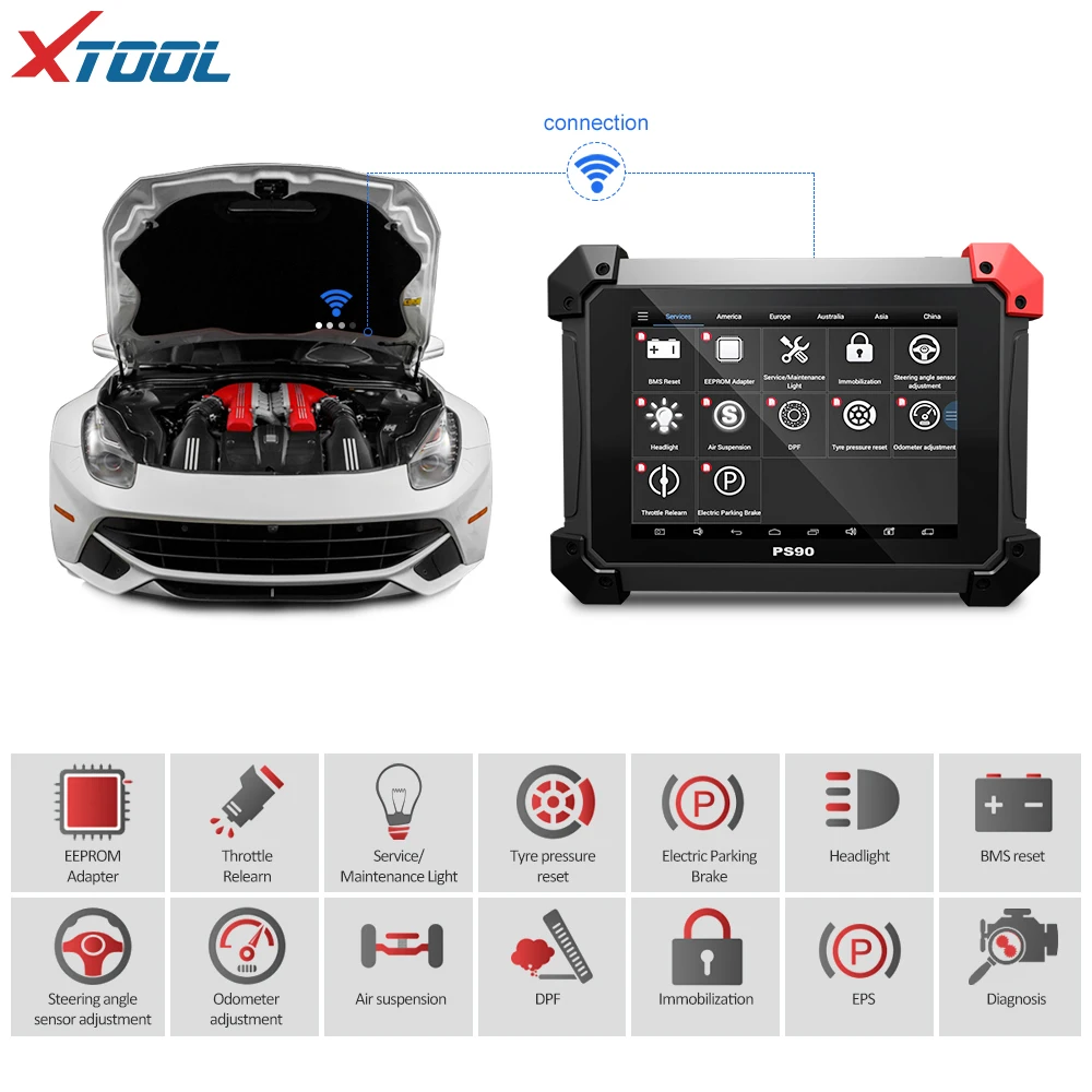 XTOOL PS90 автомобильный OBD2 автомобильный диагностический инструмент с ключом программист/одометр корректор/EPS поддержка мульти модели автомобилей с Wifi/BT