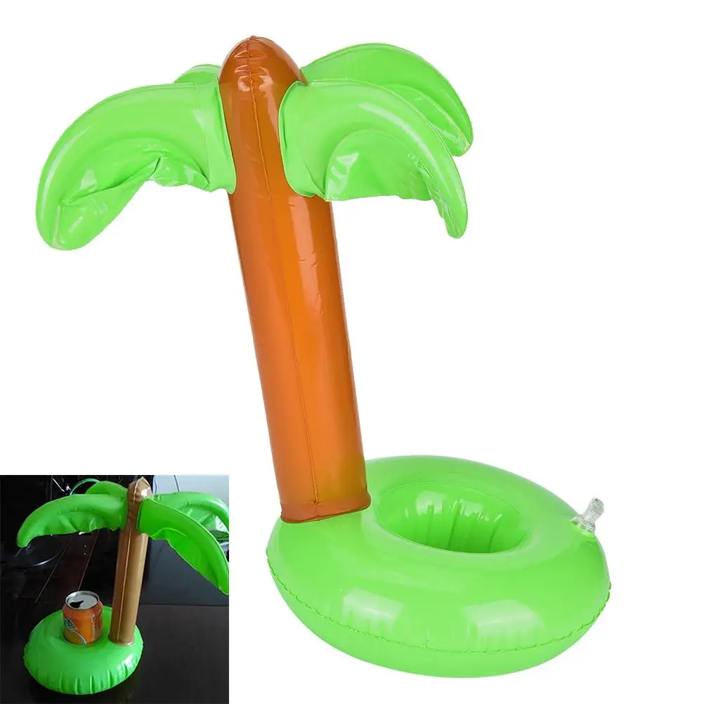Summer Cute Drink Can Holder PVC Inflatable Floating Coconut Trees Toy Swimming Pool Bathroom Beach Water Toy Bath Toys