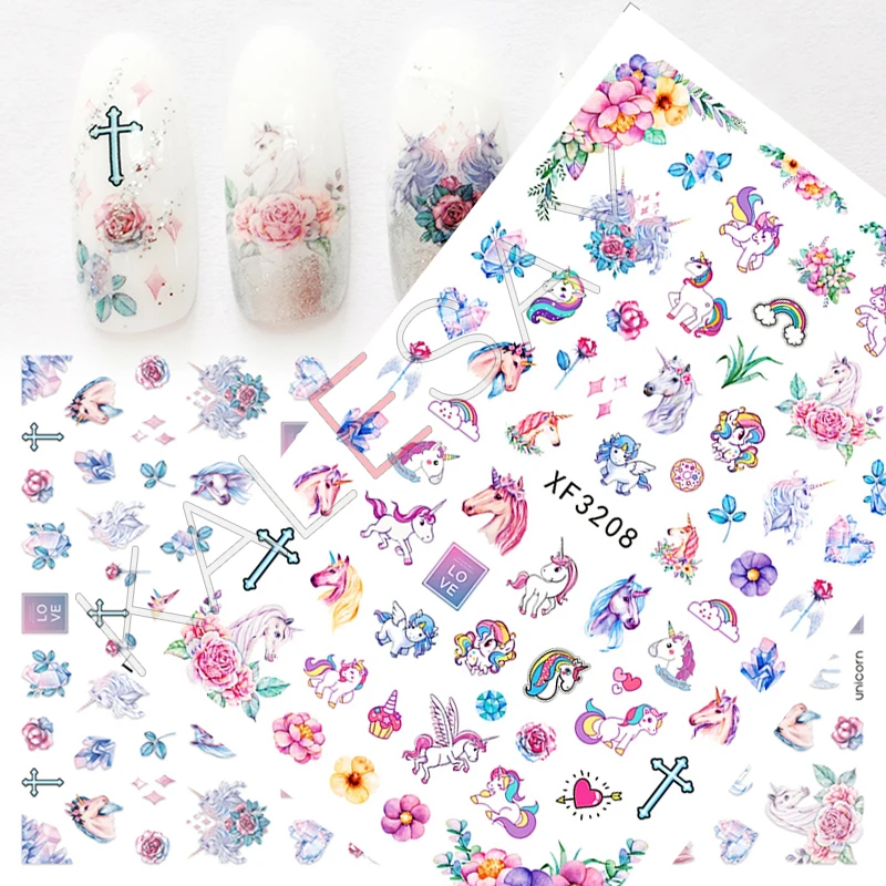 

DIY Nail Art Stickers on Nails Decorations Manicure Design Unicorn Nail Stickers Back Glue Adhesive 3D Foil Nail Art Accessories