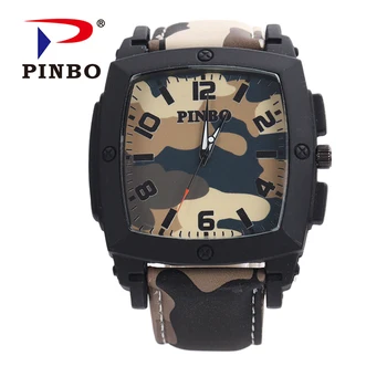 

2020 New PINBO Brand Men Army Casual Quartz Watch Men Camouflage Leather Strap Military Watches Relogio Feminino Clock Hot Sale